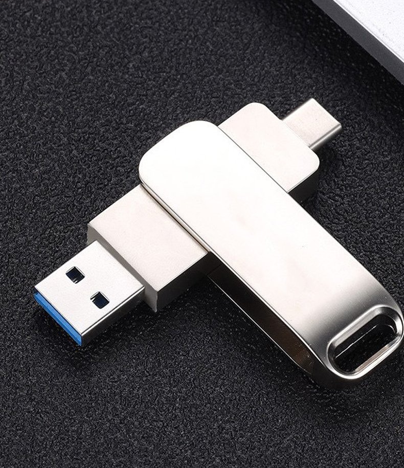 2-in-1 USB flash drive metal OTG 2.0 3.0 USB flash drive with customizable logo USB C stick, comes with 8GB to 1TB of memory, and can accommodate 32GB and 16GB