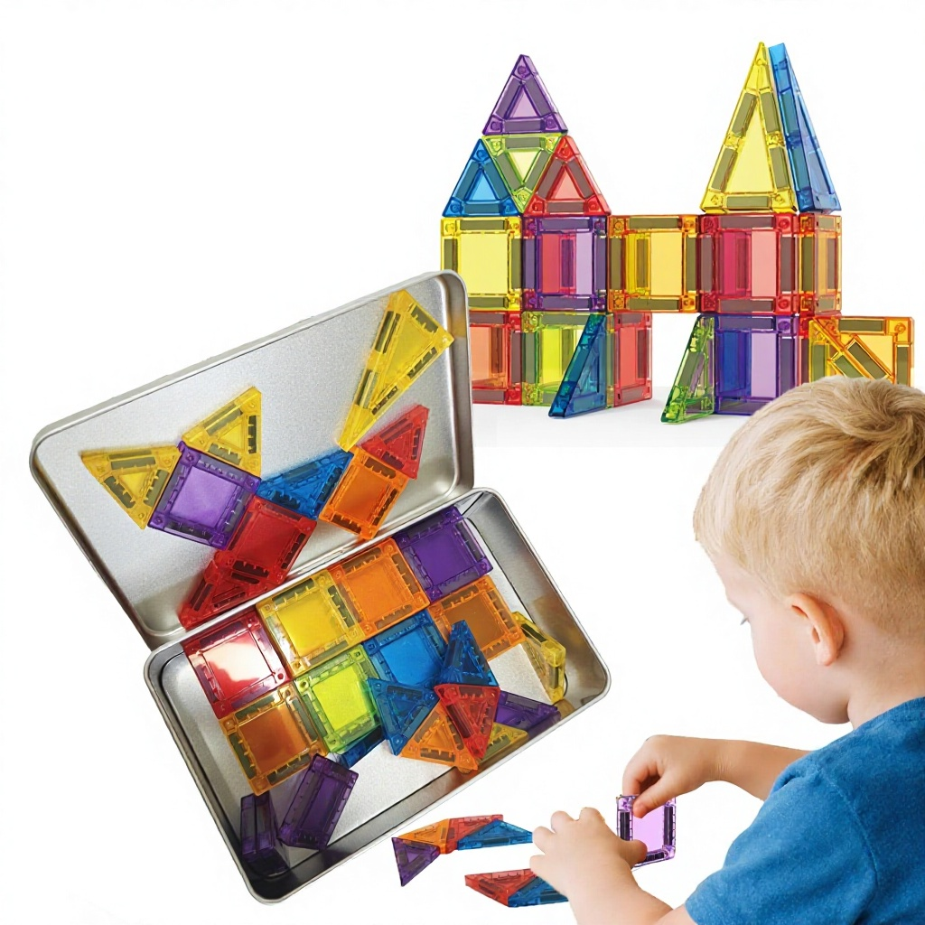 2025 Trend: 60-Piece Tin Box Magnetic Building Blocks Portable Magnetic Tile Toy Travel Set for Toddlers and Children