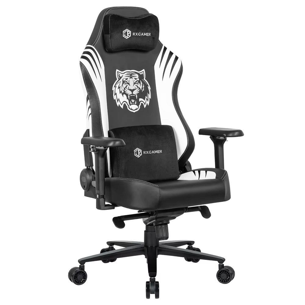 Customized black synthetic leather racing style esports chair with 4D armrests and magnetic headrests that can be extended, massaged, and rotated