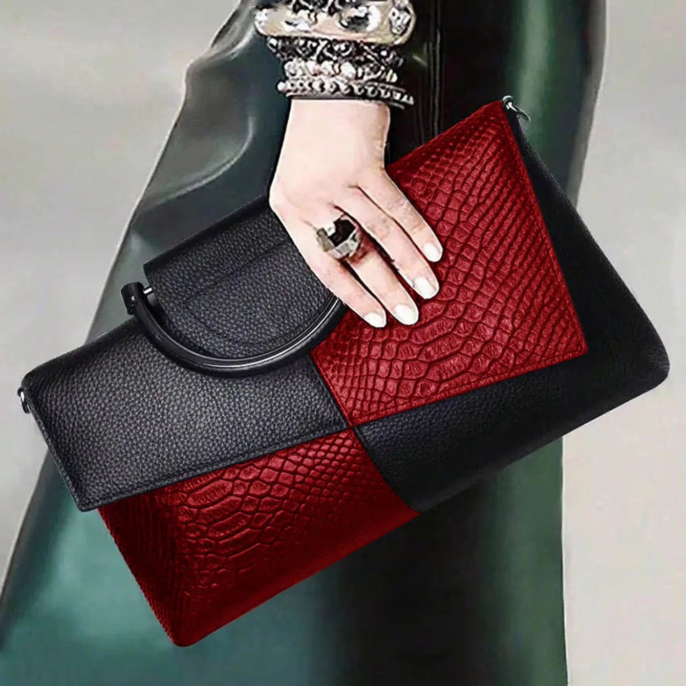 A-18 High end Women's Crocodile Pattern Handbag Elegant Diagonal Cross Banquet Handbag Large Capacity Zipper PU Leather New Style