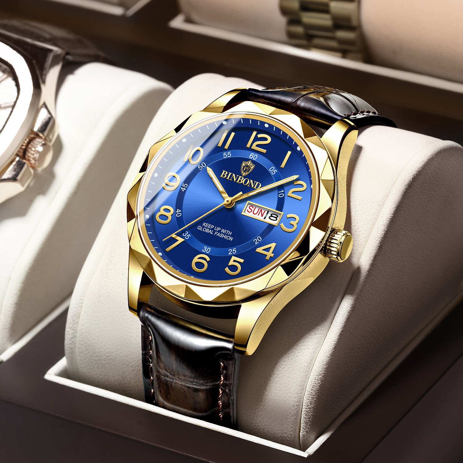 High quality Binbond men's business watch luxury quartz watch men's waterproof luminous leather strap men's watch