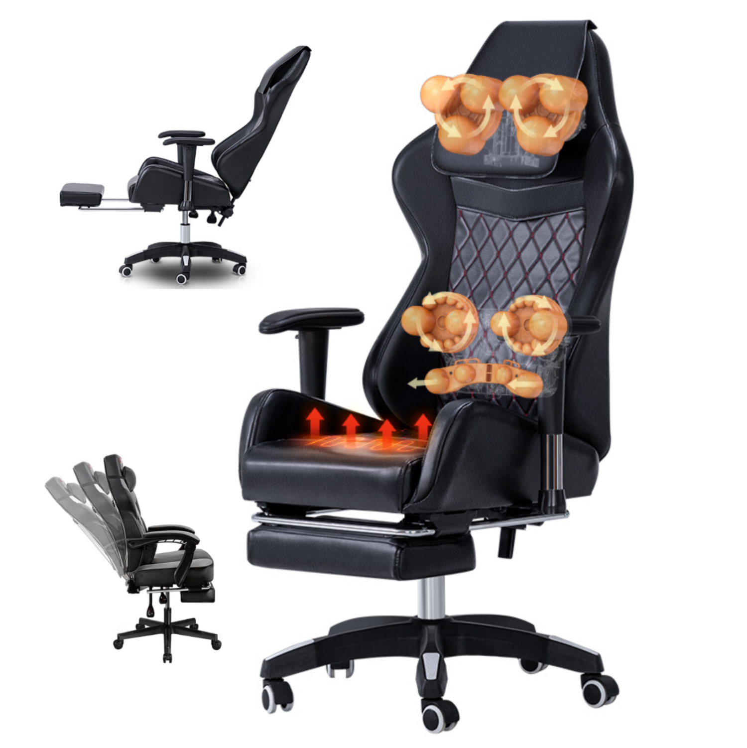 Factory OEM ergonomically adjustable backrest scorpion full body kneading, heating, massage, gaming chair with foot pads