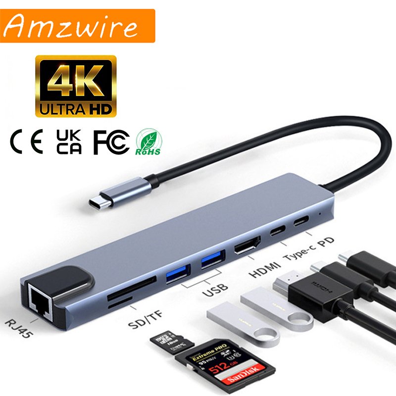 Portable computer 8K industrial grade power supply charging multi port laptop 2.0 4k 7-port 11 adapter 8-in-1 high-definition movie 3.0 Type USB C hub