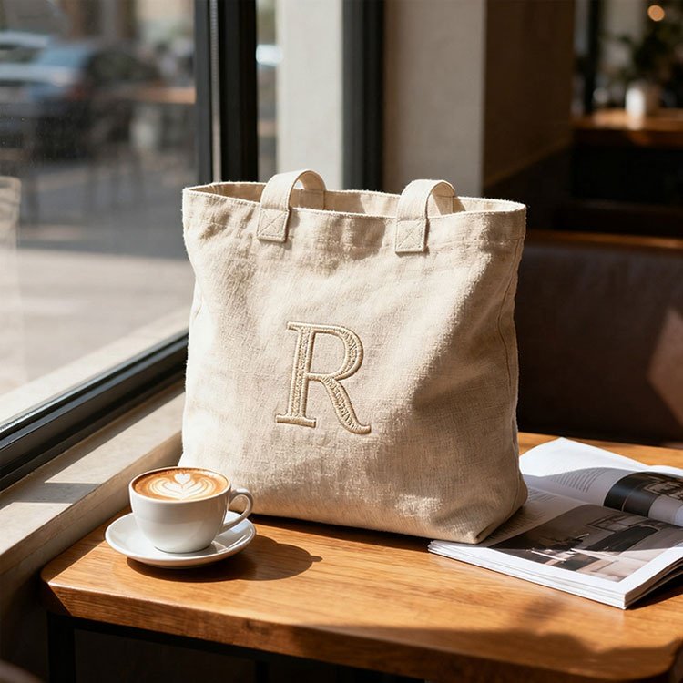 Environmentally friendly custom printed logo embroidered letters large capacity ordinary canvas cotton tote bag with pockets and buttons